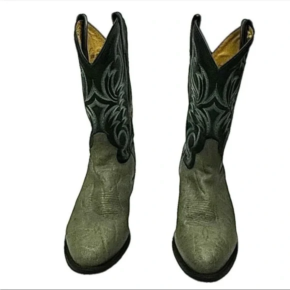 Tony Lama Mens Vintage 2-Tone Exotic Leather Cowboy Boots 10EE Pre-Owned